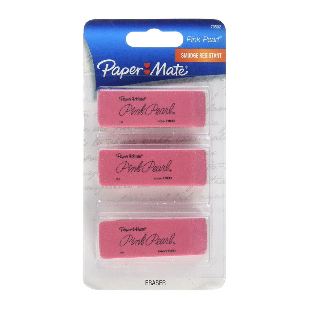 Paper Mate Pink Pearl Erasers, Medium, 3 Ea
